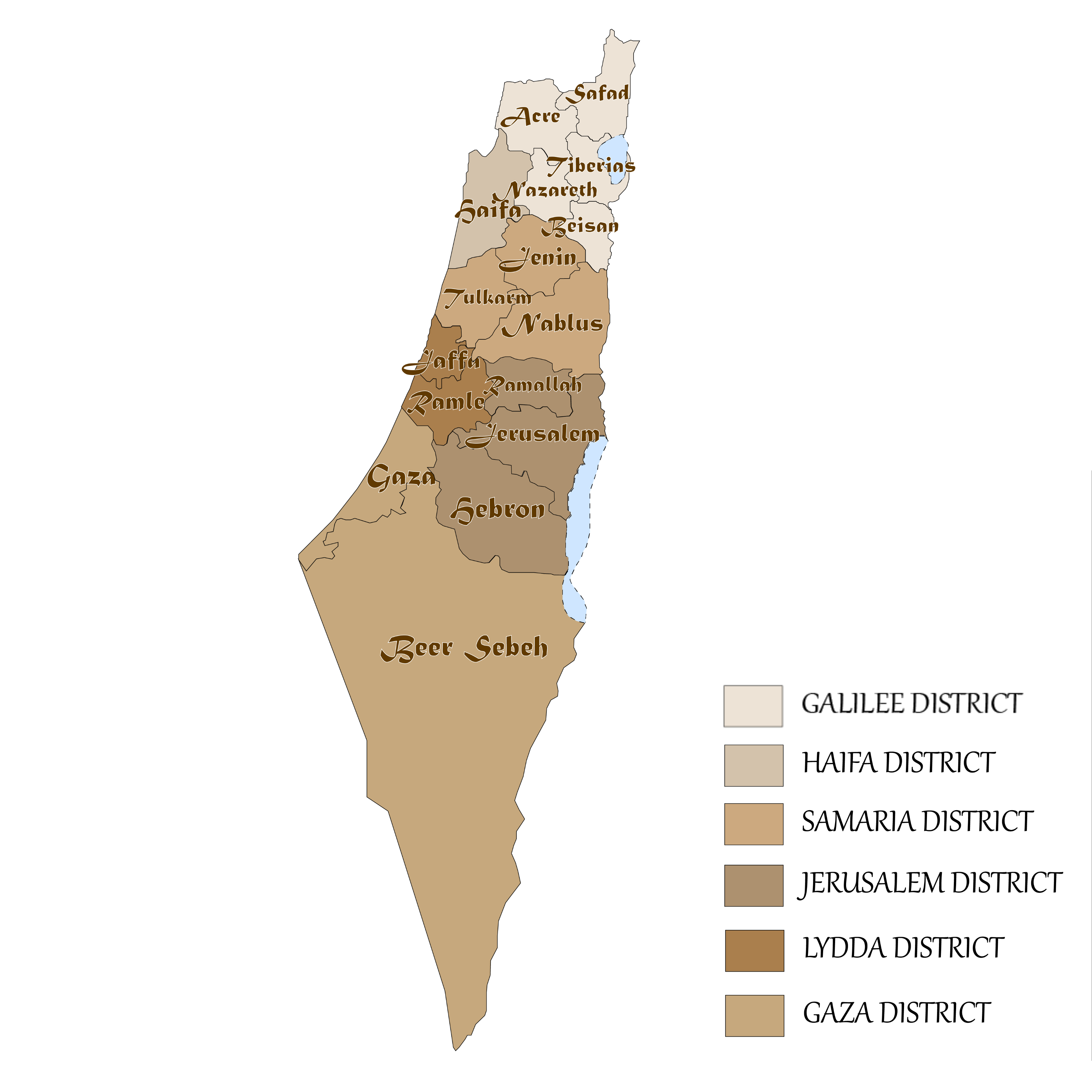 Map of Palestine showing the districts of 1947